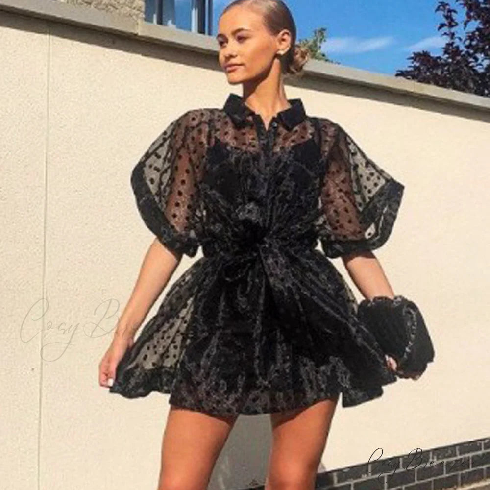 Tulle Lace Dot Party Mesh Sheer Women’s See Through Dress