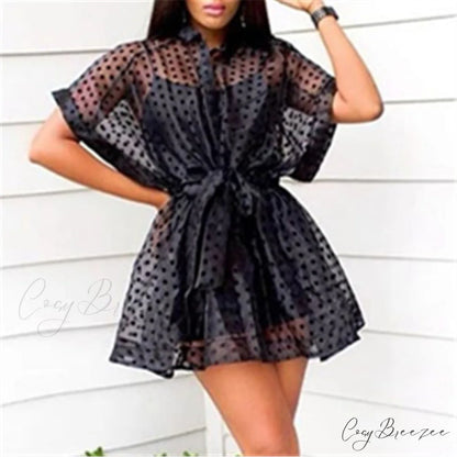 Tulle Lace Dot Party Mesh Sheer Women’s See Through Dress