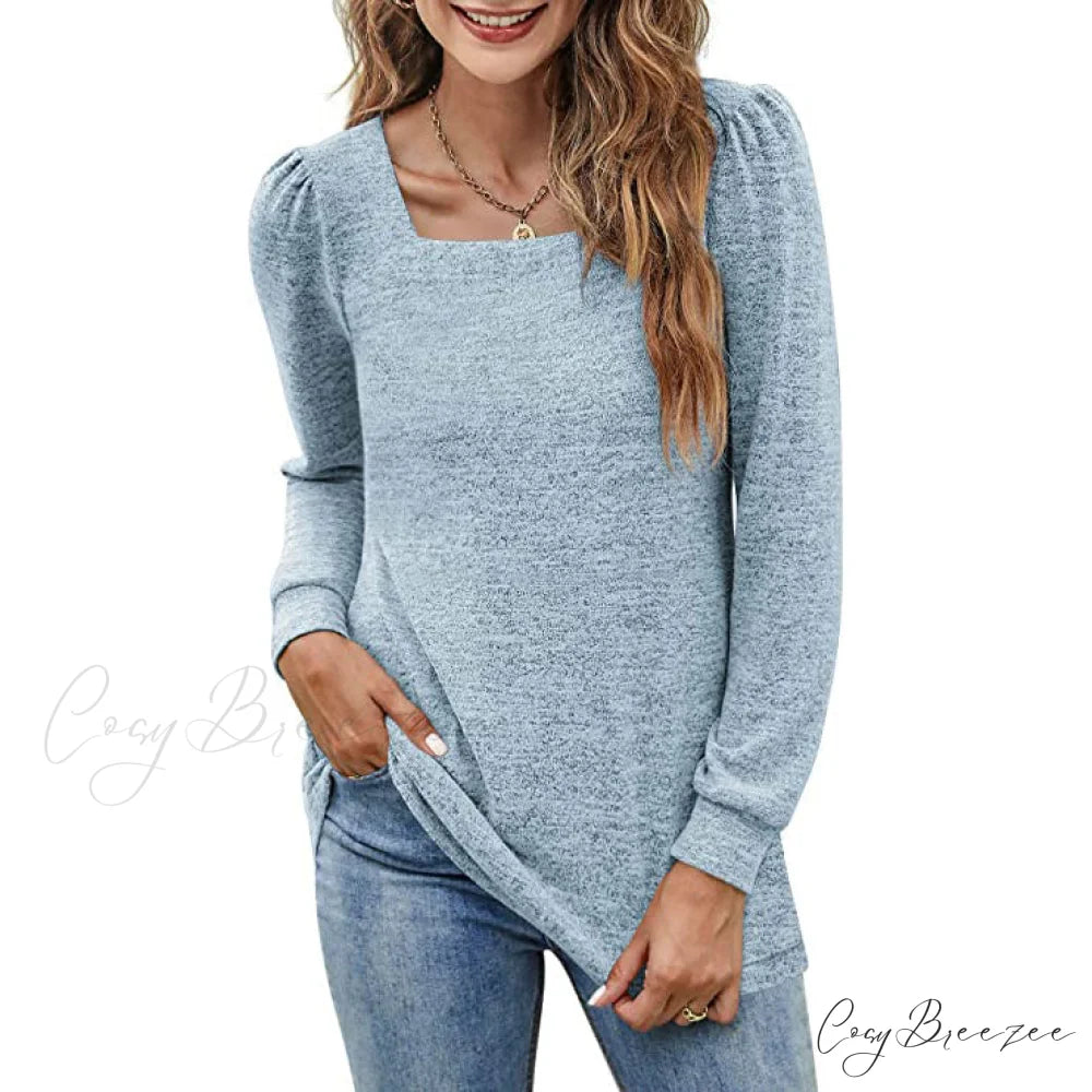 Tunic Neck Puff Women’s Boxy Arm Top Blue / S