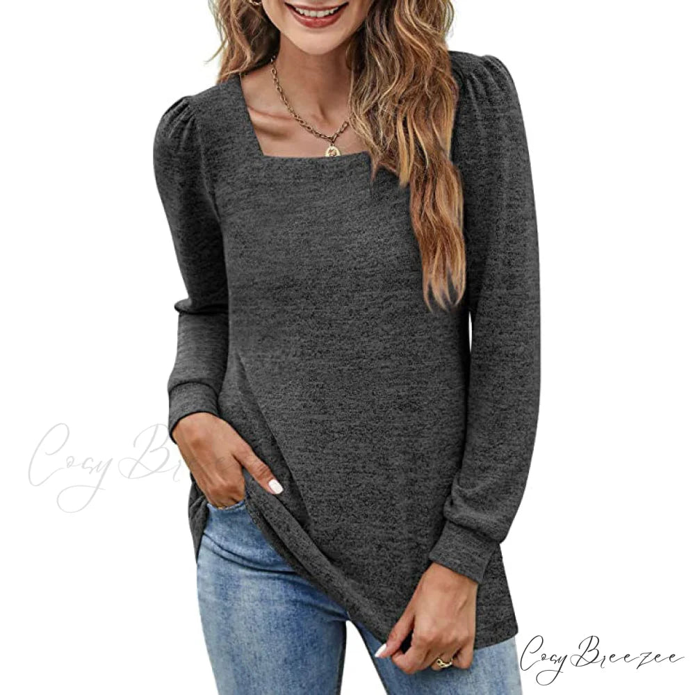 Tunic Neck Puff Women’s Boxy Arm Top Gray / S