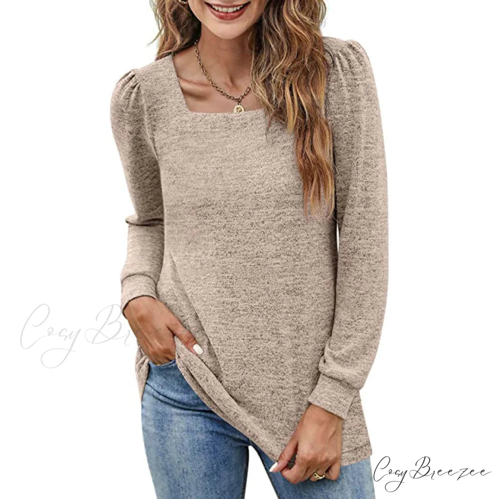 Tunic Neck Puff Women’s Boxy Arm Top Khaki / S