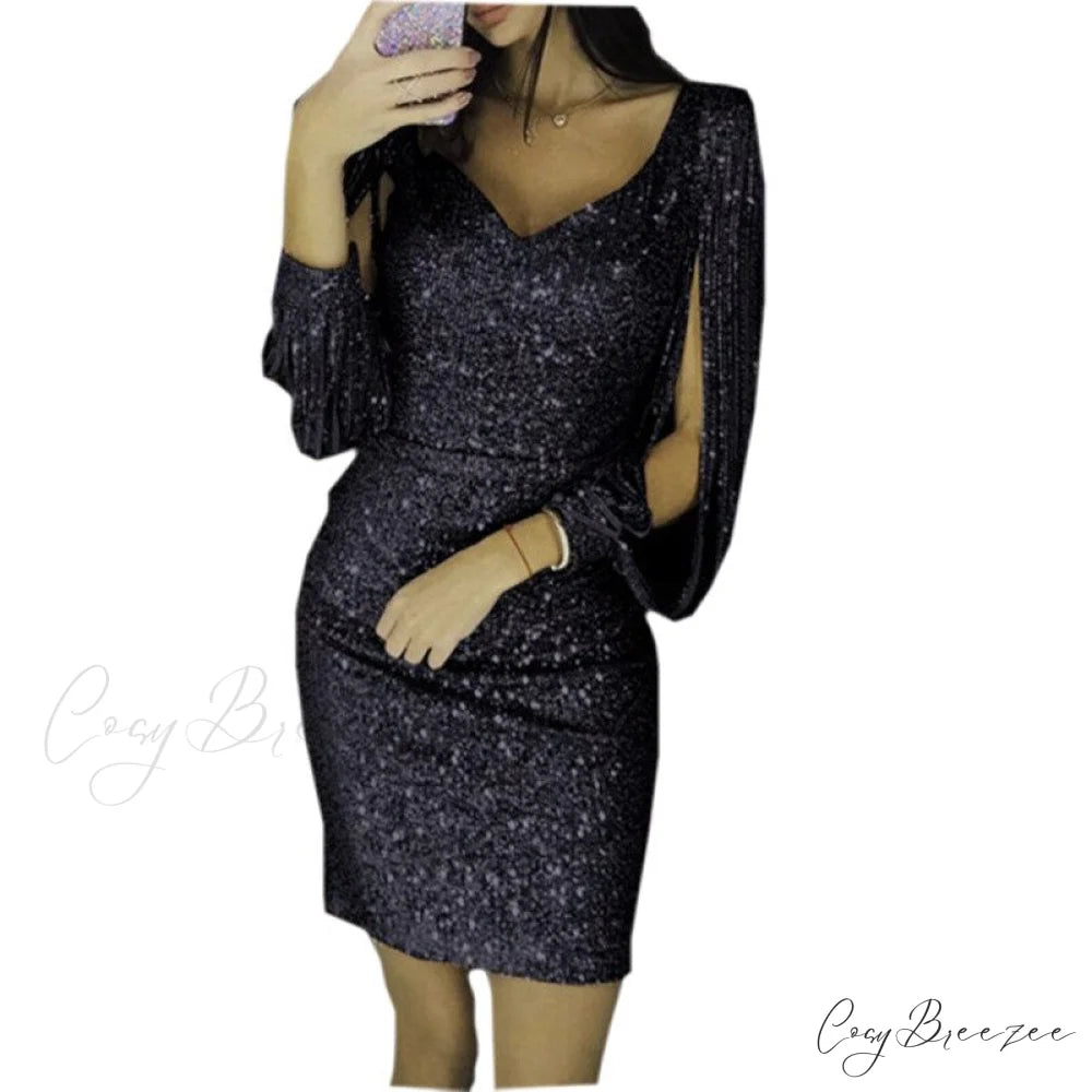 Tunic Waist Evening Women’s Gown Club Elegant Off Solid High Shoulder Party Vestidos black3 / S