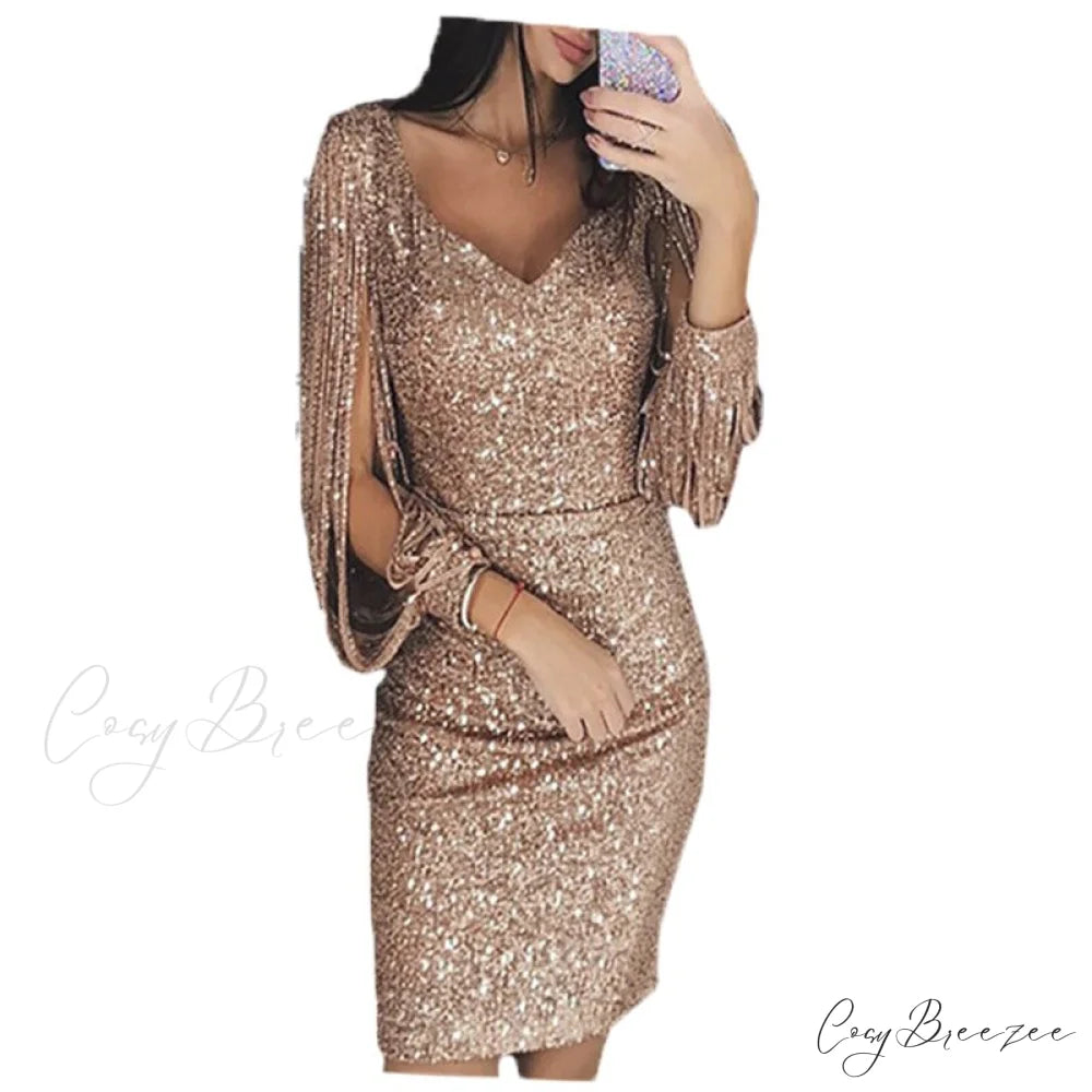 Tunic Waist Evening Women’s Gown Club Elegant Off Solid High Shoulder Party Vestidos gold5 / S