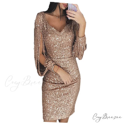 Tunic Waist Evening Women’s Gown Club Elegant Off Solid High Shoulder Party Vestidos gold5 / S