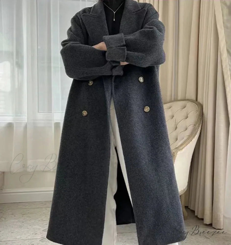 Turn-Down Collar Cashmere Wool Coat Black / S overcoats-241228