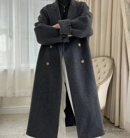 Turn-Down Collar Cashmere Wool Coat Black / S overcoats-241228