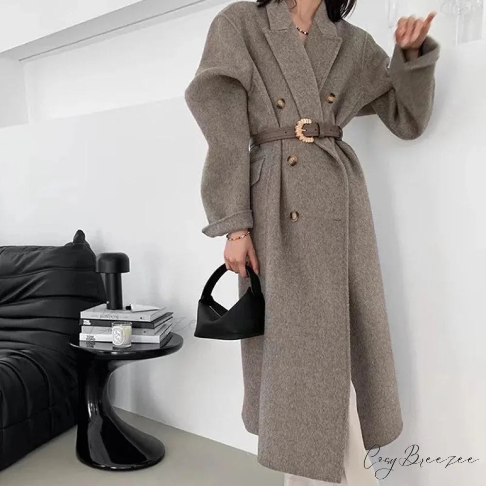 Turn-Down Collar Cashmere Wool Coat camel / S overcoats-241228