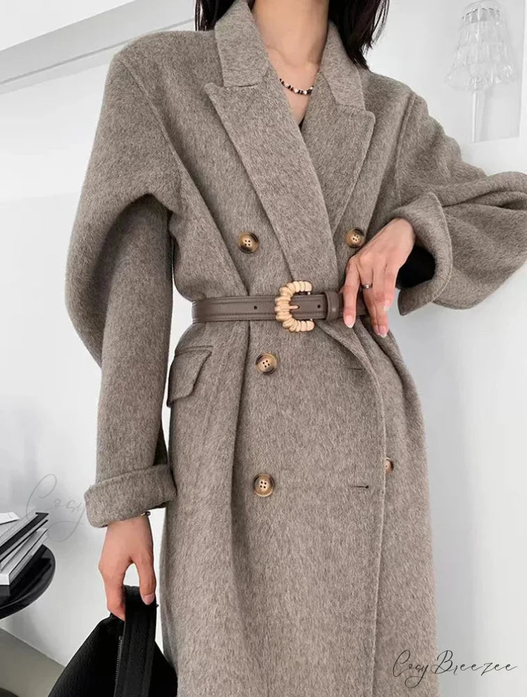Turn-Down Collar Cashmere Wool Coat overcoats-241228