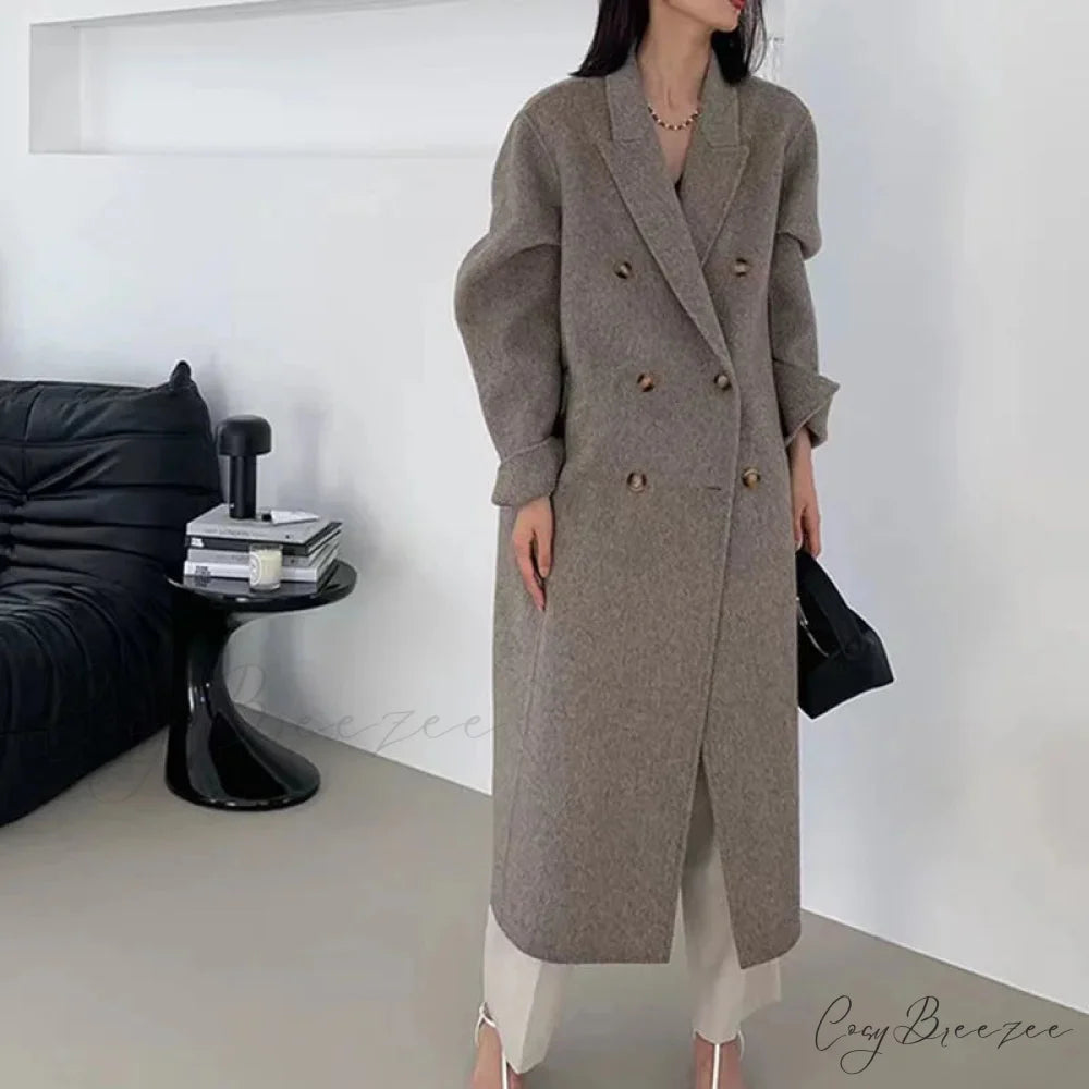 Turn-Down Collar Cashmere Wool Coat overcoats-241228