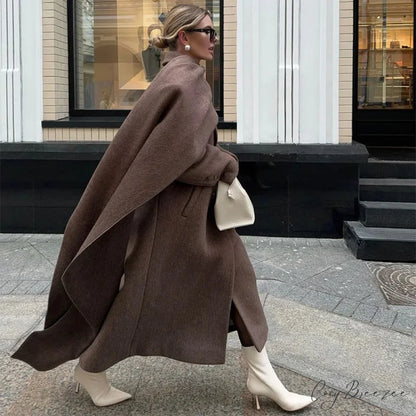 Turn-Down Collar Double-Breasted Coat Brown / S overcoats-241228