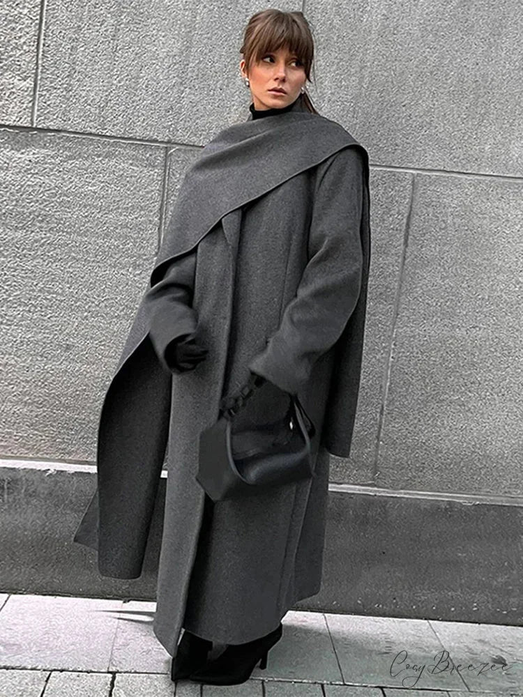 Turn-Down Collar Double-Breasted Coat Dark Gray / S overcoats-241228
