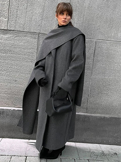Turn-Down Collar Double-Breasted Coat Dark Gray / S overcoats-241228