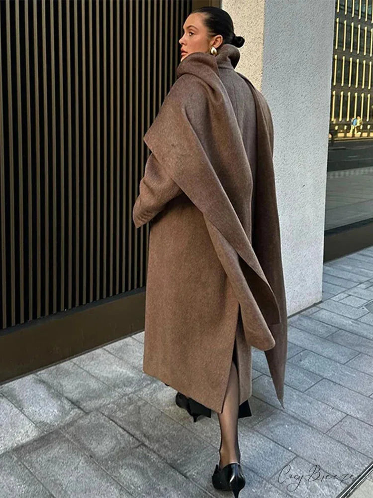 Turn-Down Collar Double-Breasted Coat overcoats-241228