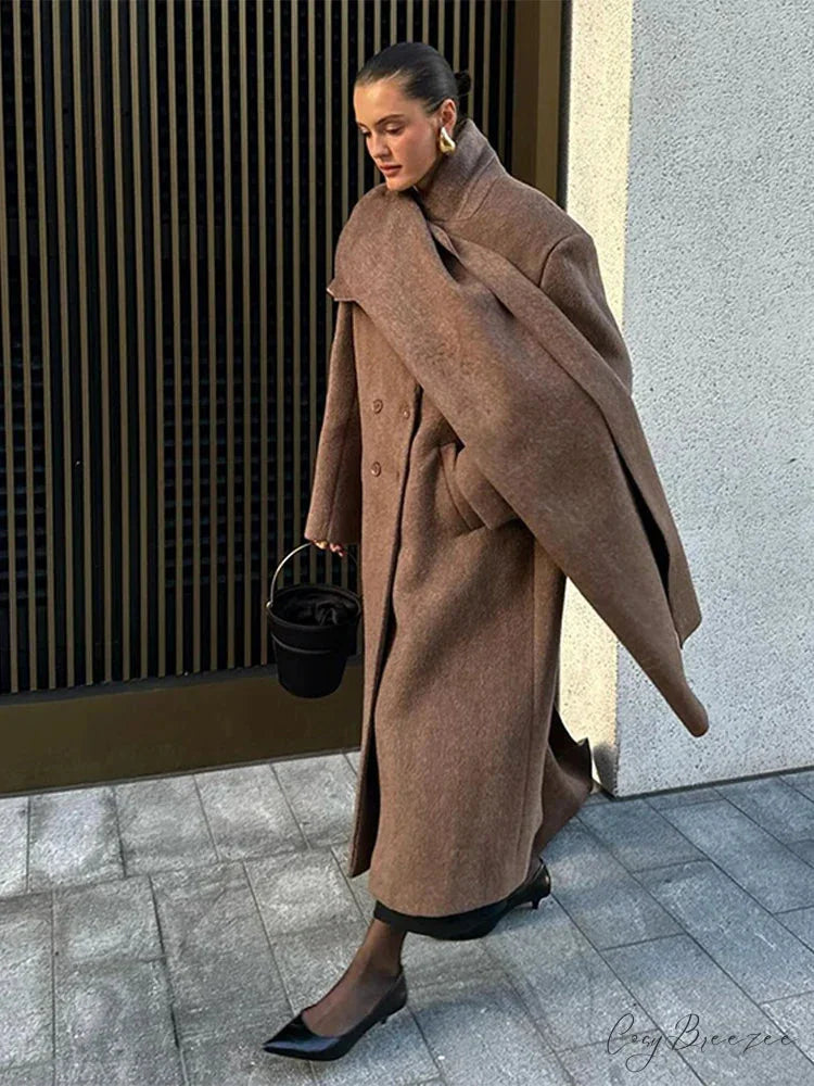 Turn-Down Collar Double-Breasted Coat overcoats-241228