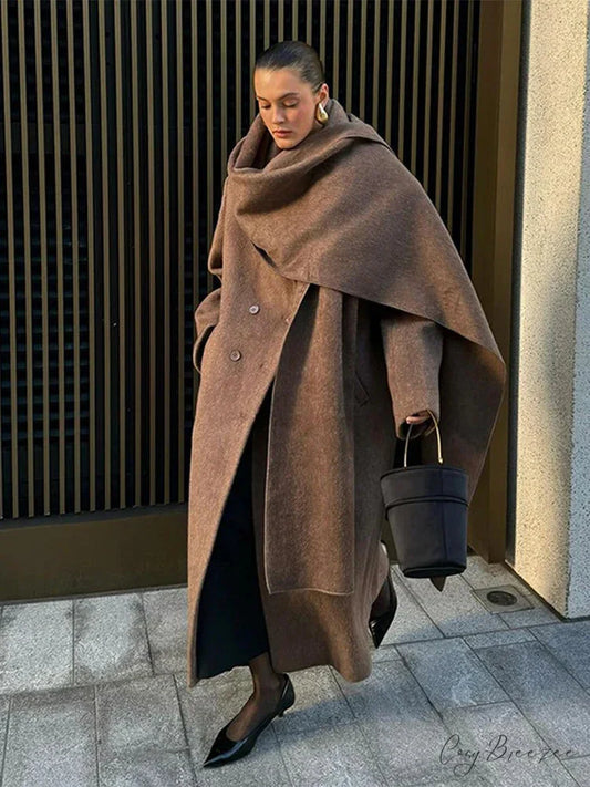 Turn-Down Collar Double-Breasted Coat overcoats-241228