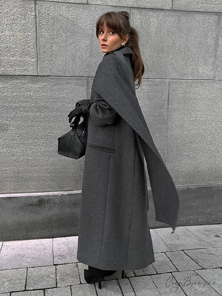 Turn-Down Collar Double-Breasted Coat overcoats-241228