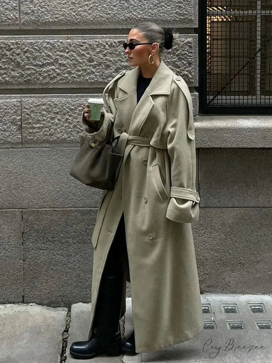 Turn-Down Collar Lace-Up Loose Coat overcoats-241228