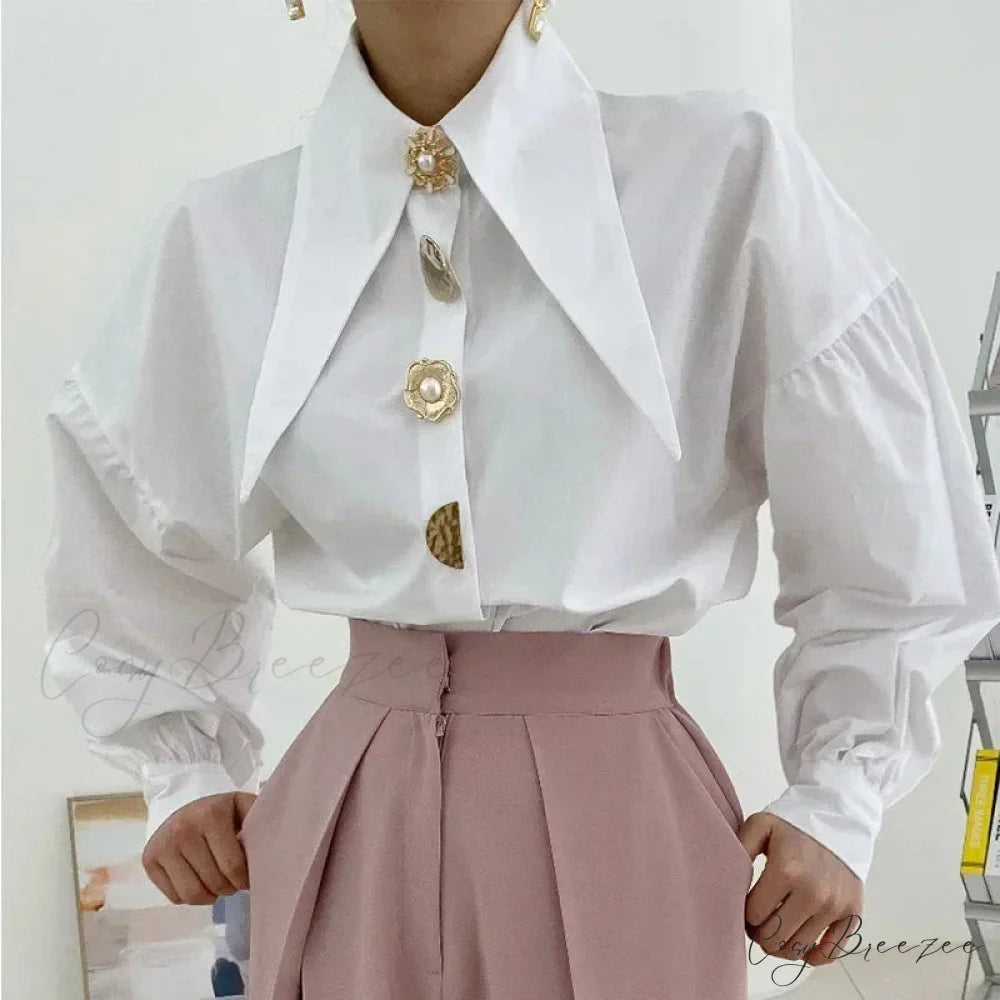 Turn Down Collar Long Sleeve Comfortable Autumn Crop Top blouse-250126