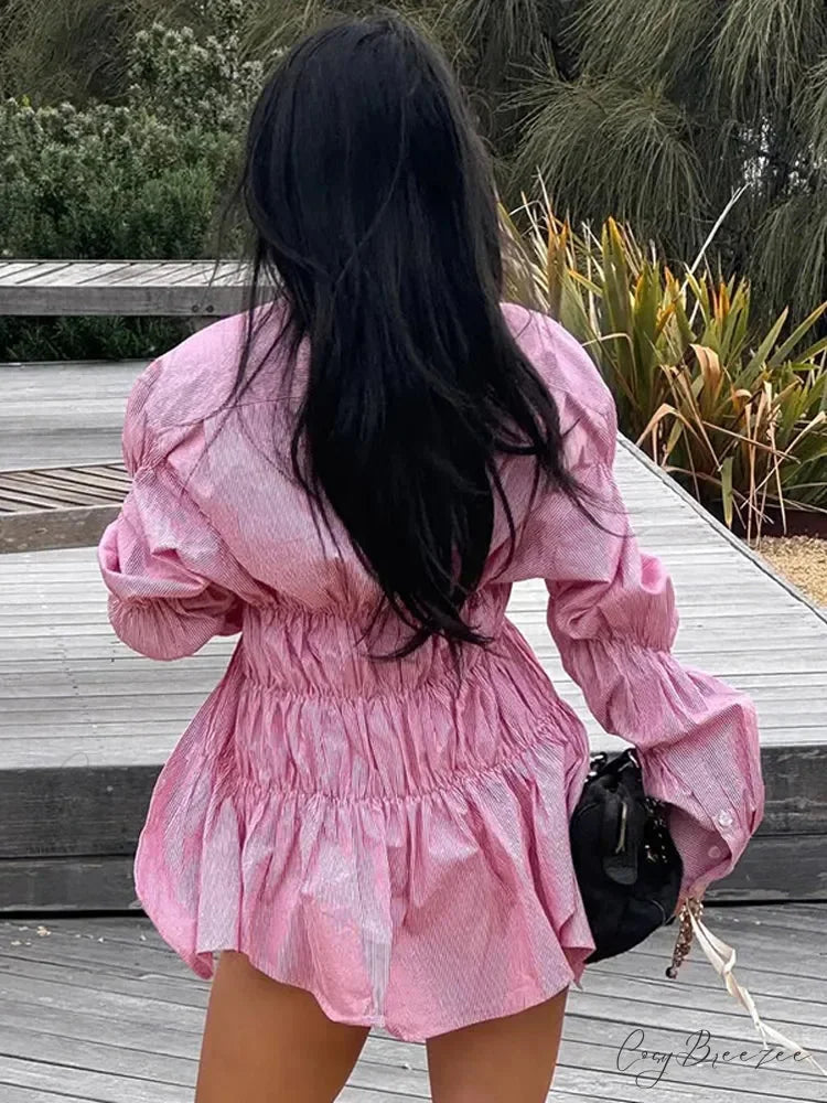 Turn-Down Collar Ruffle Shirt blouse-250223