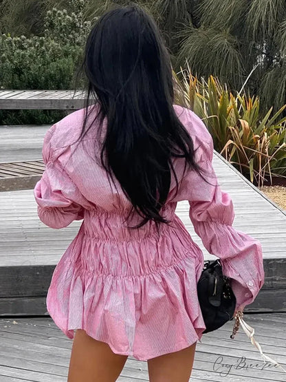Turn-Down Collar Ruffle Shirt blouse-250223