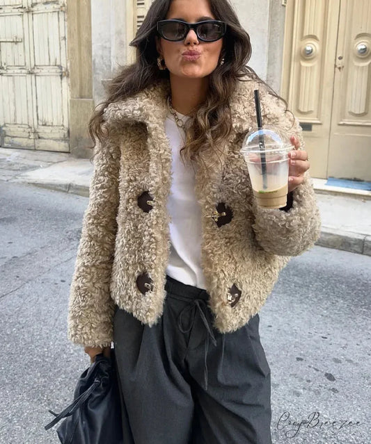 Turn-Down Collar Wool Coat Khaki / XS