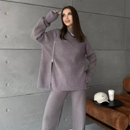 Turtle Collar Zip Sweater Dark Grey / One Size swraters-241228