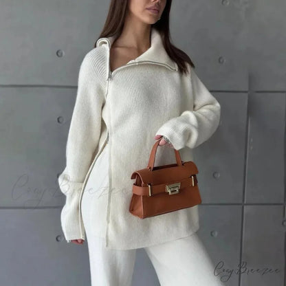Turtle Collar Zip Sweater swraters-241228
