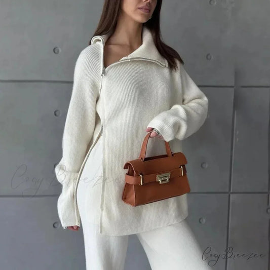 Turtle Collar Zip Sweater swraters-241228