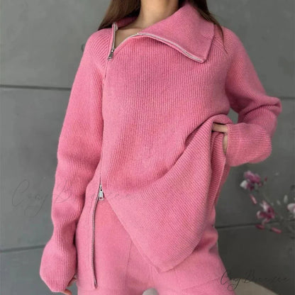 Turtle Collar Zip Sweater swraters-241228