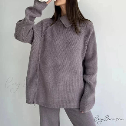 Turtle Collar Zip Sweater swraters-241228