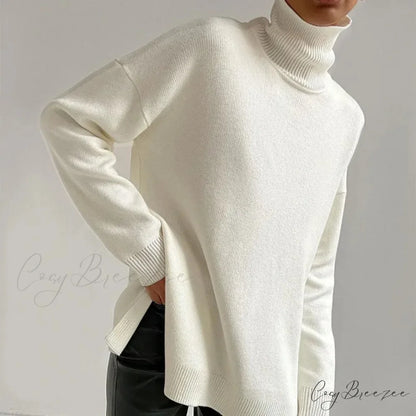 Turtleneck Casual Long-Sleeved Knitted Sweater WHITE / S swraters-241228