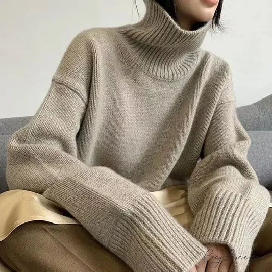 Turtleneck Elegant Gray Red Sweater swraters-241228
