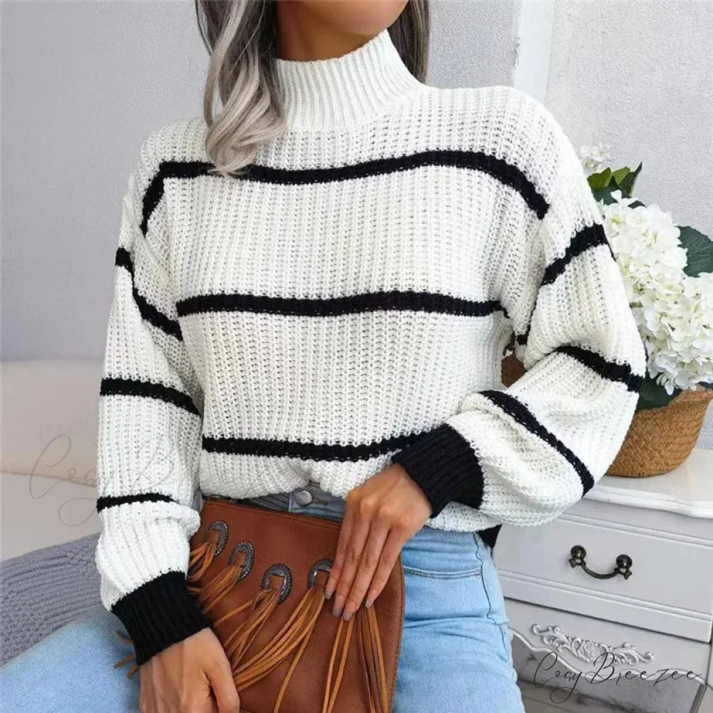 Turtleneck Lantern Sleeve Elegant Sweater swraters-241228