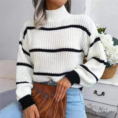 Turtleneck Lantern Sleeve Elegant Sweater swraters-241228