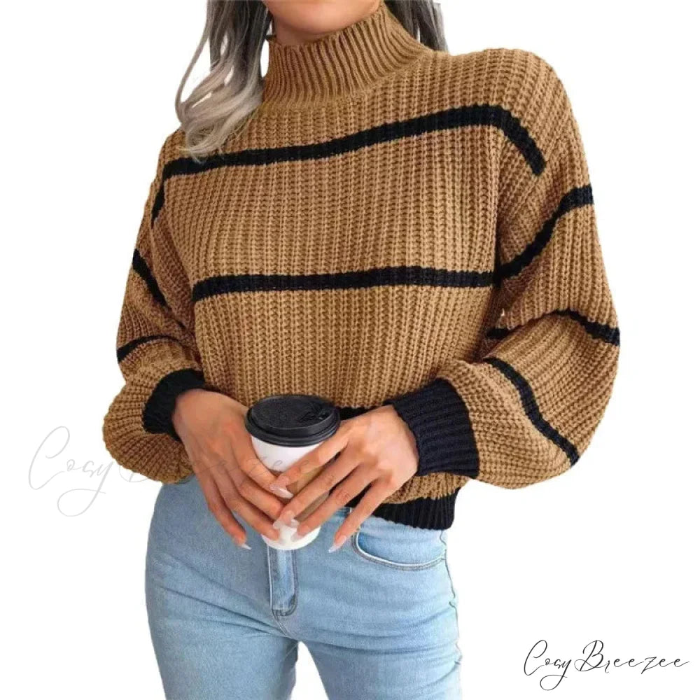 Turtleneck Lantern Sleeve Elegant Sweater swraters-241228