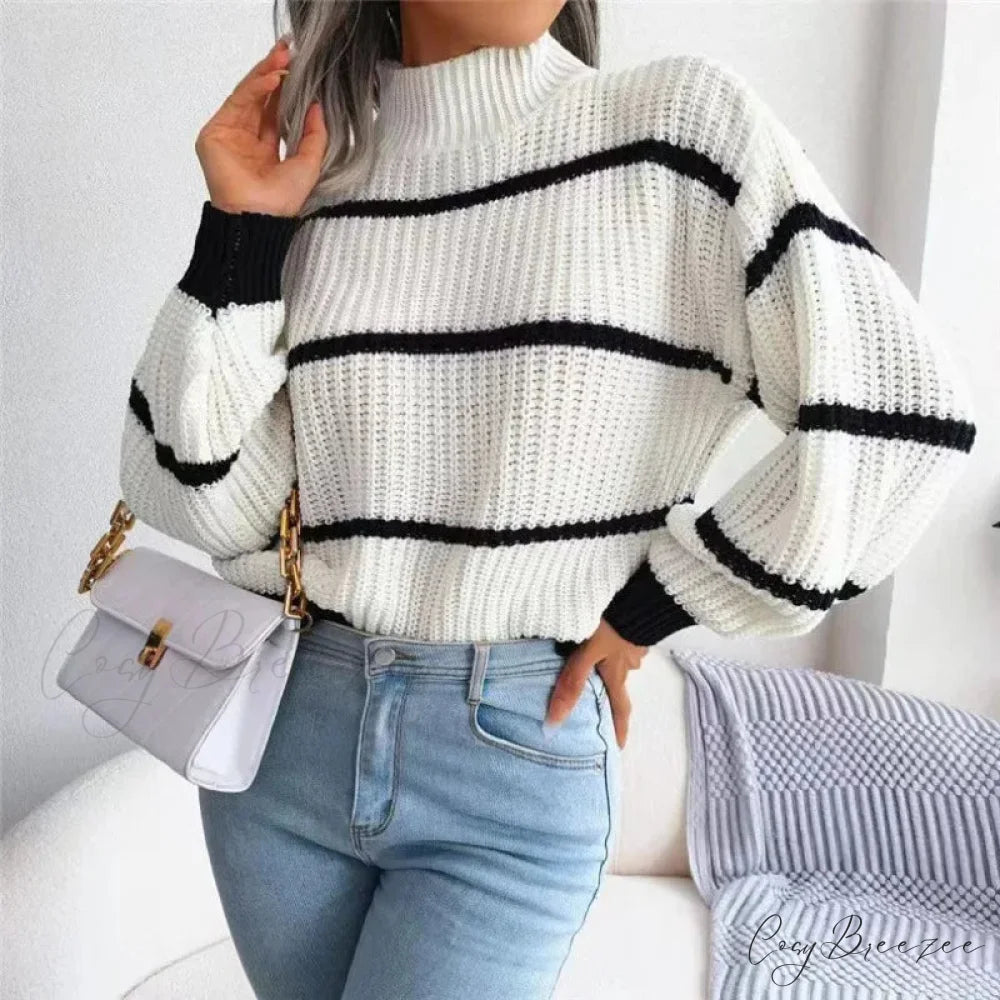 Turtleneck Lantern Sleeve Elegant Sweater swraters-241228