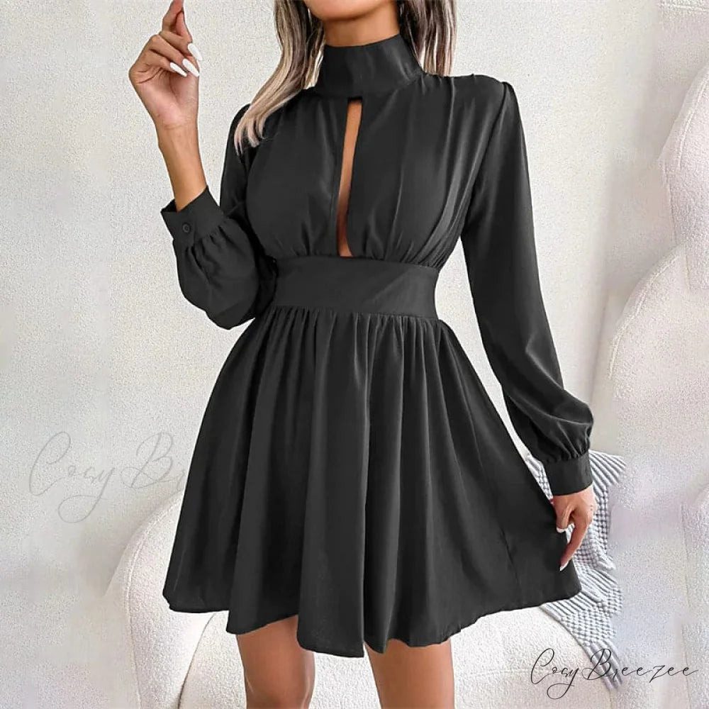 Turtleneck Mini Dress for Women Black / S