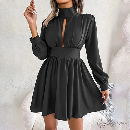 Turtleneck Mini Dress for Women Black / S