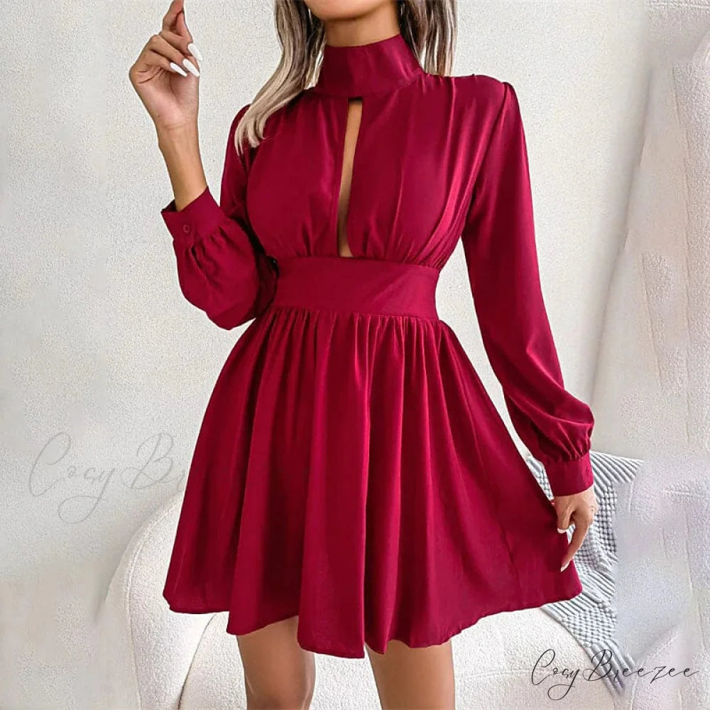 Turtleneck Mini Dress for Women Red / S