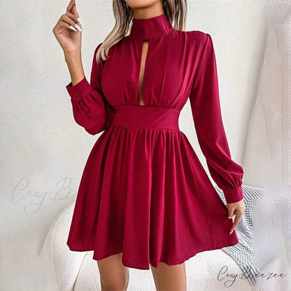 Turtleneck Mini Dress for Women Red / S