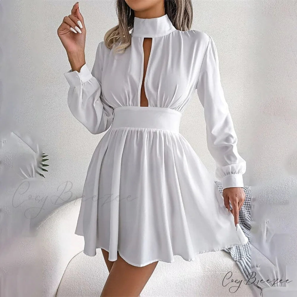Turtleneck Mini Dress for Women White / S