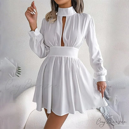 Turtleneck Mini Dress for Women White / S