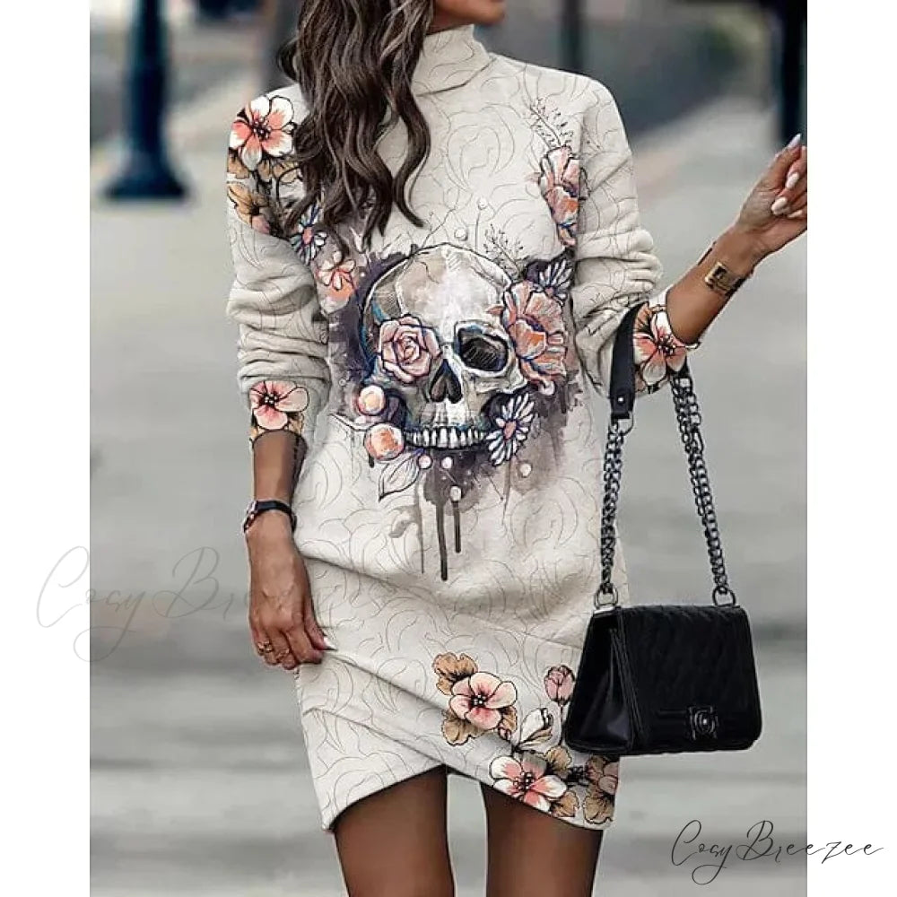 Turtleneck Sweatshirt Dress for Women White / S