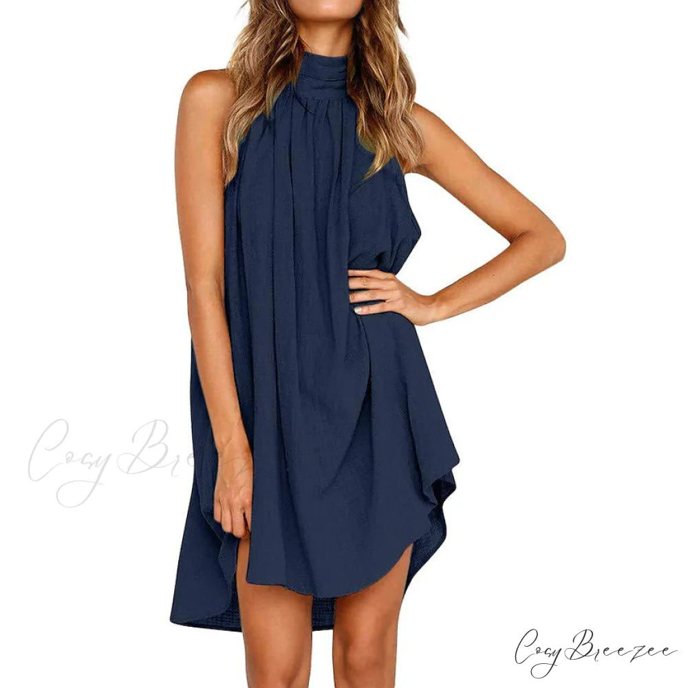 Turtleneck T-Shirt Dress for Women Navy Blue / S