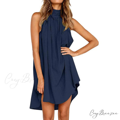 Turtleneck T-Shirt Dress for Women Navy Blue / S