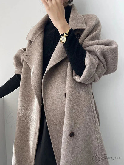 Turtleneck Wool Single-Breasted Coat as shown / S overcoats-241228