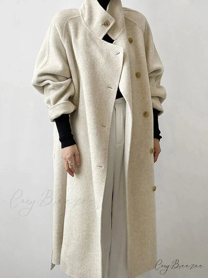Turtleneck Wool Single-Breasted Coat beige / S overcoats-241228