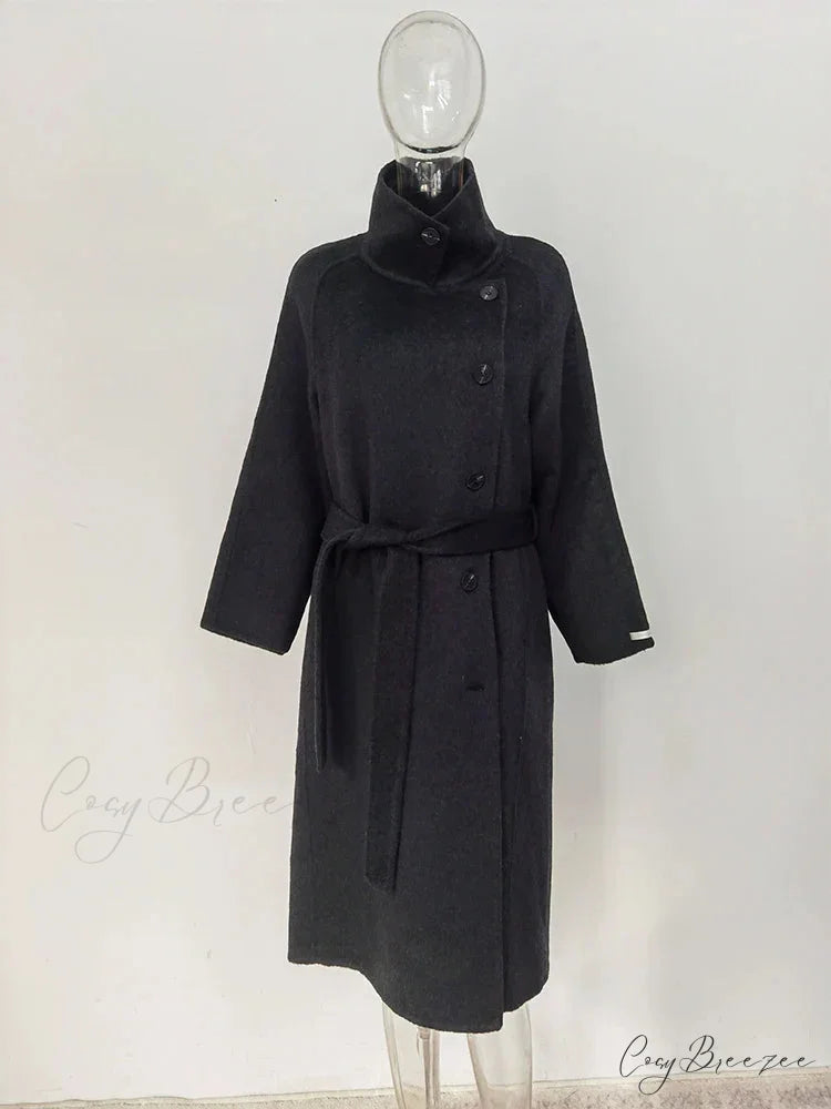 Turtleneck Wool Single-Breasted Coat Black / S overcoats-241228