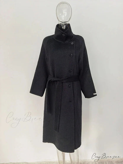 Turtleneck Wool Single-Breasted Coat Black / S overcoats-241228