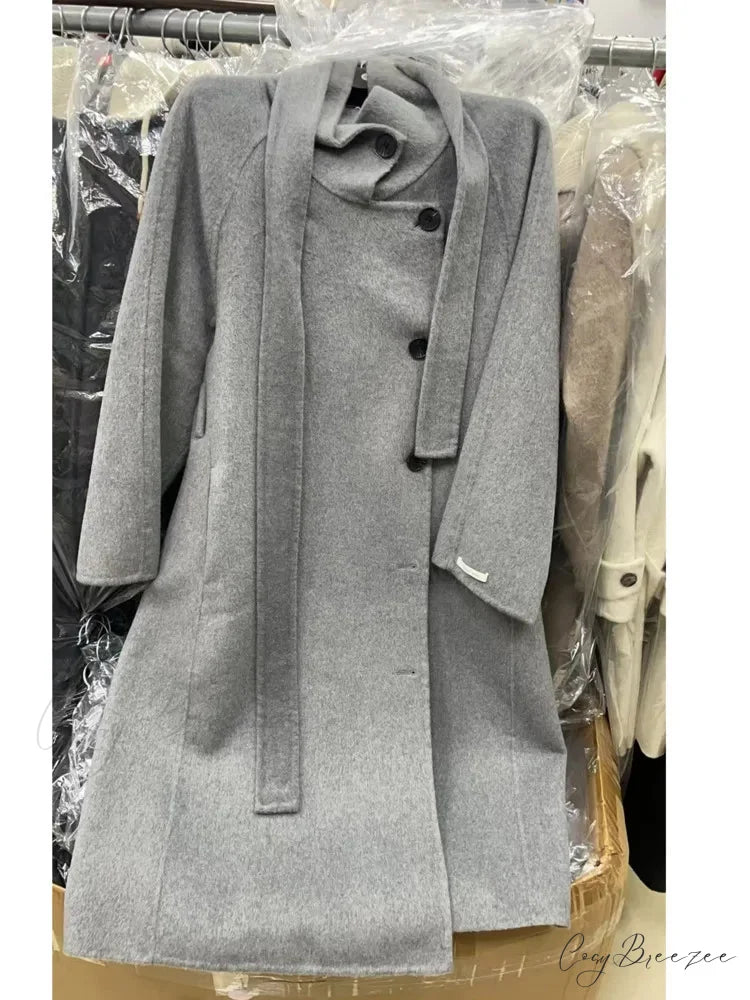 Turtleneck Wool Single-Breasted Coat GRAY / S overcoats-241228